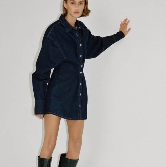 NWT ZARA | Denim Mini Dress Dark Indigo - Picture 3 of 11